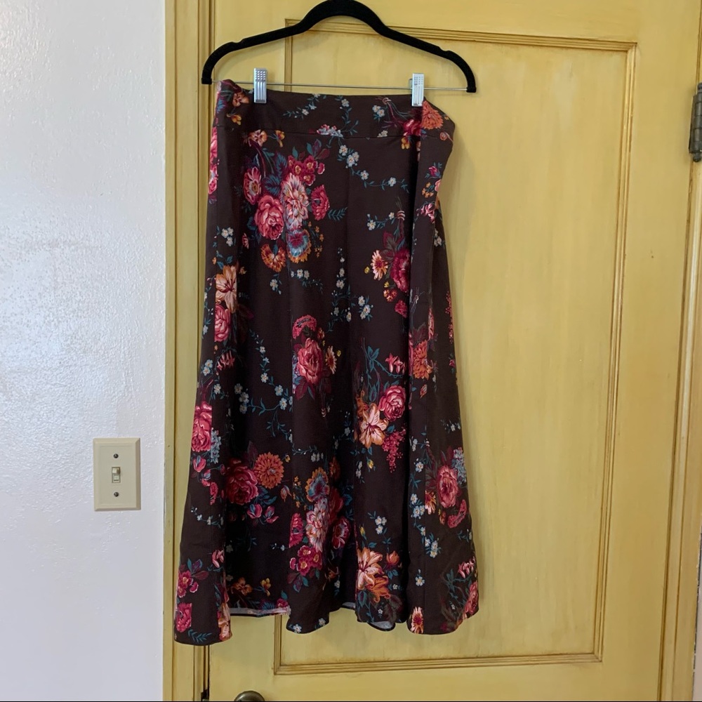 Pendleton Skirt Silk Wool blend Fall Floral midi skirt brown lined Size 12